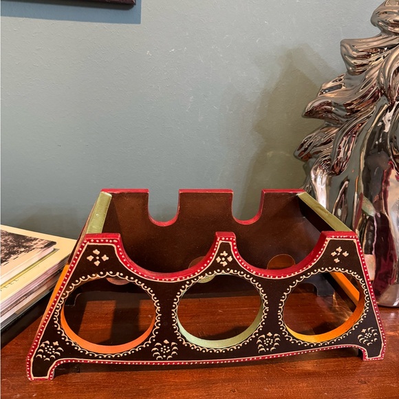 Hand painted Scandinavian wood wine bottle rack food storage kitchen home decor - Picture 1 of 6